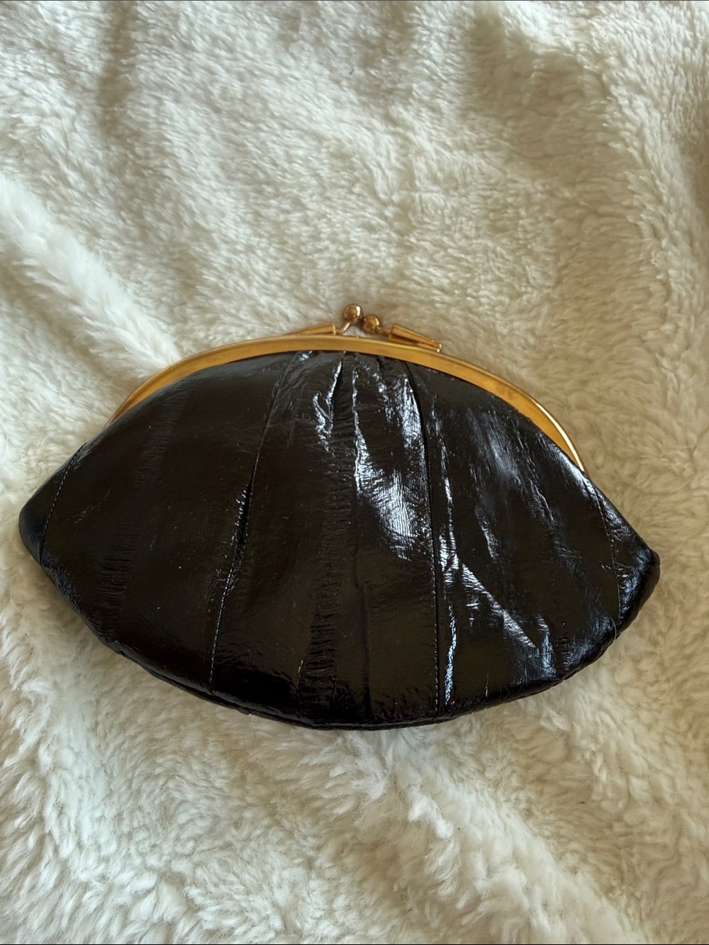 Black eel skin Kiss-Lock Clutch coin Purse